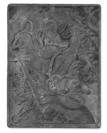 (MEXICO.) Francisco Sylverio, engraver. Copper printing plate of a devotional engraving.
